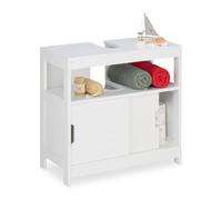 Relaxdays, Meuble Dessous de Lavabo, 2 compartiments, portes coulissantes, Espace Siphon, 60,5x60x30cm, blanc