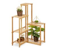 Relaxdays Meuble plantes bambou, 6 étagères, Rangement d’angle, H x L x P : 101x62x62 cm, ranger fleurs salon, nature