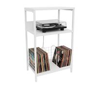 Relaxdays Meuble pour Platine Vinyle, 3 Niveaux, séparateurs, H x L x P : 65 x 40 x 30 cm, Fer/MDF, Blanc