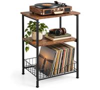 Relaxdays Meuble pour platine vinyle, marron/noir | 3 niveaux, style industriel, 64,5 x 40 x 30 cm, étagère à vinyles