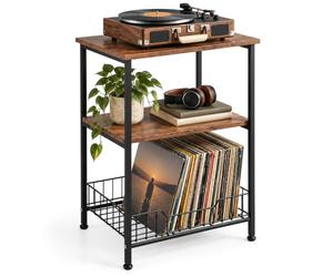 Relaxdays Meuble pour platine vinyle, marron/noir | 3 niveaux, style industriel, 64,5 x 40 x 30 cm, étagère à vinyles