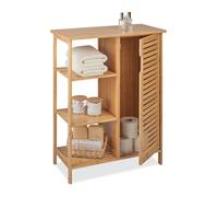 Relaxdays Meuble salle de bain bambou 3 étagères & compartiment HxLxP: 87 5 x 67 x 33 cm rangement avec porte nature
