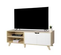 Relaxdays Meuble TV 6 Compartiments, Passe-câbles, 50x140x40 cm, Nature/Blanc