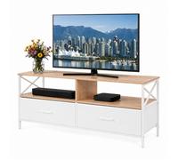 Relaxdays meuble TV bas, 2 tiroirs et rangements, MDF, métal, tissu, H x L x P : 50 x 120 x 40 cm, naturel/blanc