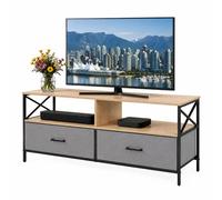 Relaxdays Meuble TV Bas, 2 tiroirs et rangements, MDF, métal, Greige/Noir