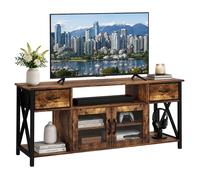 Meuble TV Bas Relaxdays, HxLxP: 60 x 140 x 40 cm, 2 tiroirs, Marron/Noir