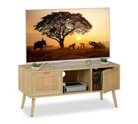 Relaxdays Meuble TV, Commode télévision, Aspect Bois et rotin, jusqu'à 43 Pouces, Bois, HxLxP: 45,5x100x40 cm, Naturel