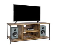 Relaxdays Meuble TV Industriel 4 Compartiments, Passe-câbles, pour TV Jusqu’à 55", Brun/Noir 50x120x40 cm