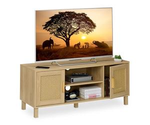 Relaxdays Meuble TV, Lowboard, Style rotin, Console Basse jusqu'à 50 Pouces, Effet Bois, HxLxP: 48x115x40 cm, Naturel