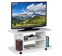 relaxdays Meuble TV sur Roues, 4 Compartiments Ouverts, Table d’appoint Mobile, pour appareils, CDs, DVDs,HlP40x80x40cm, Panneau de Particules, Plastique, 40 x 80 x 40 cm