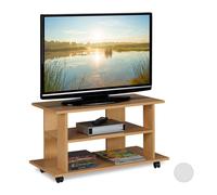 Relaxdays Meuble TV sur roulettes, 2 compartiments, Console pour TV,Table TV sur roulettes HlP 45 x80x40cm, effet bois