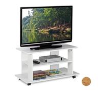 Relaxdays Meuble TV sur roulettes, 2 compartiments, Console TV, receiver, Table TV sur roulettes HlP 45 x80x40cm, blanc