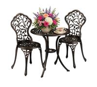 Relaxdays Meubles de Balcon, 3 pièces, Table de Balcon avec 2 chaises, ornés, Aluminium, bistrot HxD: 65x 60 cm, Bronze