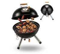 Relaxdays Mini Barbecue à Charbon sphérique, Portable, Acier, Grille Ø28,5 cm, 41x32x30,5 cm, Noir