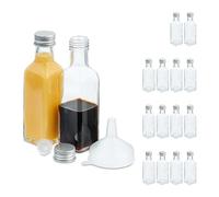 Relaxdays Mini bouteilles en verre, lot de 16, petites fioles à remplir, 100 ml, bouchon à vis, transparent/argenté