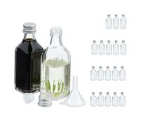 Relaxdays Mini bouteilles en verre, lot de 20, petites fioles à remplir, 50 ml, bouchon à vis, transparent/argenté