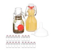 Relaxdays Mini bouteilles en verre, lot de 20, petites fioles à remplir, 50 ml, fermeture à étrier, transparent