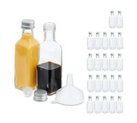 Relaxdays Mini bouteilles en verre, lot de 24, petites fioles à remplir, 100 ml, bouchon à vis, transparent/argenté