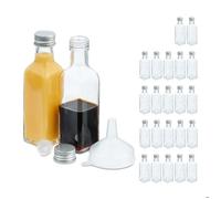 Relaxdays Mini bouteilles en verre, lot de 24, petites fioles à remplir, 100 ml, bouchon à vis, transparent/argenté