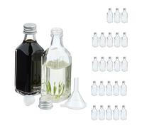 Relaxdays Mini bouteilles en verre, lot de 25, petites fioles à remplir, 50 ml, bouchon à vis, transparent/argenté