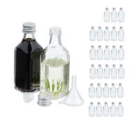 Relaxdays Mini bouteilles en verre, lot de 30, petites fioles à remplir, 50 ml, bouchon à vis, transparent/argenté