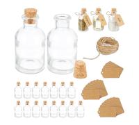 Relaxdays Mini Bouteilles, Lot de 20, Petites fioles, Bouchon de liège, 60 ML, Mariage, épices, Transparent/Nature