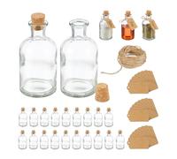 Relaxdays Mini Bouteilles, Lot de 24, Petites fioles, Bouchon de liège, 125ml, à remplir, étiquettes, Transparent/Nature