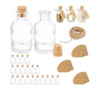 Relaxdays Mini Bouteilles, Lot de 25, Petites fioles, Bouchon de liège, 60 ML, Mariage, épices, Transparent/Nature
