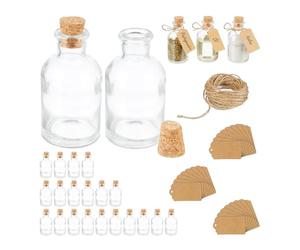 Relaxdays mini bouteilles, lot de 25, petites fioles, bouchon de liège, 60 ml, mariage, épices, transparent/nature