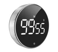 Minuteur Relaxdays 99 Min, écran LED dimmable, magnétique, Son 3 Niveaux (Fort-muet), Compte à rebours/Chrono, Argent