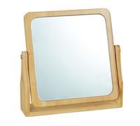 Relaxdays Miroir à cosmétiques, 360° pivotant, carré, sur pied, maquillage, HLP 27x26,5x7 cm, miroir de table, Bambou