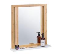 Relaxdays Miroir avec Tablette, Bambou & MDF, rectangulaire, HxLxP: 56,5x54x10 cm, à accrocher, Nature - Blanc