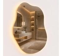 Relaxdays Miroir de Bain Vague, LED dimmables, antibuée, IP44, 80 x 52 cm | Miroir LED tactile, 3 modes, chauffage, miroir de salle de bains asymétrique, verre & fer, câble à fiche Euro