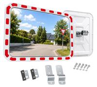 Relaxdays, miroir de sécurité pour zones de circulation, 40x60 cm, avec support en tube, bord réfléchissant, pour extérieur, miroir de sécurité angulaire, blanc/rouge