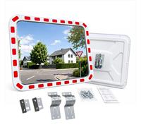 Relaxdays, miroir de sécurité pour zones de circulation, 60x80 cm, avec support en tube, bordure réfléchissante, pour extérieur, miroir de sécurité angulaire, blanc/rouge