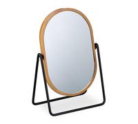Relaxdays Miroir de Table, 360° Rotatif, Rond, H x L : 18 x 12 cm, Cadre en Bambou, Support en métal, Naturel/Noir