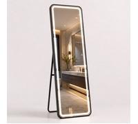 Relaxdays Miroir en pied éclairé 160 x 50 cm rectangulaire 2-en-1 pied & mural métal noir