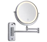 Relaxdays Miroir Maquillage LED, Bras Mural USB, 1x/10x, Salle de Bain | métal/verre, Ø17,5 cm, argent