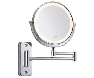 Relaxdays Miroir Maquillage LED, Bras Mural USB, 1x/10x, Salle de Bain | métal/verre, Ø17,5 cm, argent