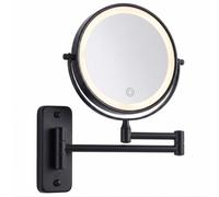 Relaxdays Miroir Maquillage Mural LED, Batterie USB Rechargeable | grossissement 10x, pivot 360°, Ø20 cm, métal, noir
