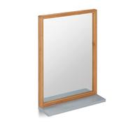 Relaxdays Miroir mural tablette, Glace décorative bois rectangulaire, entrée salle de bains, bambou & MDF, nature/gris, bambou, verre, MDF, Taille Unique