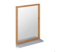 Relaxdays Miroir mural tablette, Glace décorative bois rectangulaire, entrée salle de bains, bambou & MDF, nature/gris