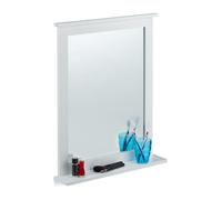 Relaxdays Miroir mural tablette Glace décorative rectangulaire, chambre, salle de bains, bambou, HLP 68x56x10 cm, blanc