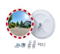 Relaxdays, miroir de sécurité pour zones de circulation, diamètre 60 cm, avec support en tube, bord réfléchissant, pour extérieur, forme ronde, couleur blanc/rouge