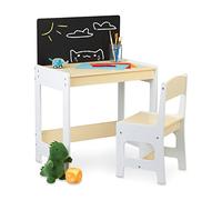 Relaxdays mobilier Enfants Bureau & Chaise, Table avec Tableau, pour Peindre et bricoler, lot pour Petits, Blanc - Beige