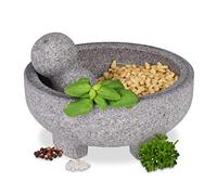 Relaxdays Mortier avec Pilon, en Granite, Robuste, Durable, Rugueux, pour Herbes et épices, H x D : env. 9 x 20 cm, Gris