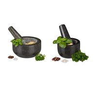 Relaxdays Mortier en granit avec pilon, robuste, pour épices, herbes, mortier en pierre polie, d. 16 cm, 400 ml, gris & Mortier en granit avec pilon, robuste, d. 8,5 cm, 400 ml, gris
