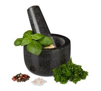 Relaxdays Mortier en granit avec pilon, robuste, pour épices, herbes, mortier en pierre polie, d. 8,5 cm, 400 ml, gris