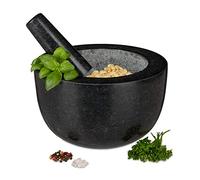 Relaxdays Mortier rond et pilon en granit