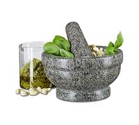 Relaxdays Mortier et pilon en granit poli pierre naturelle 17 cm diamètre pour épices cuisine, gris